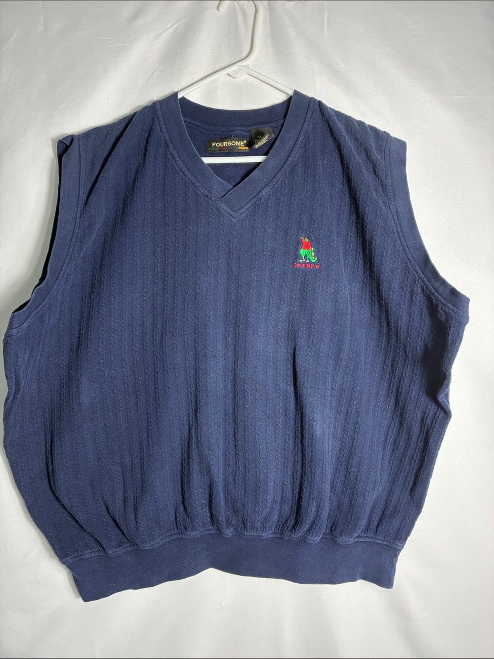VTG 90s Foursome Golfzilla Sweater Vest Navy Blue XL